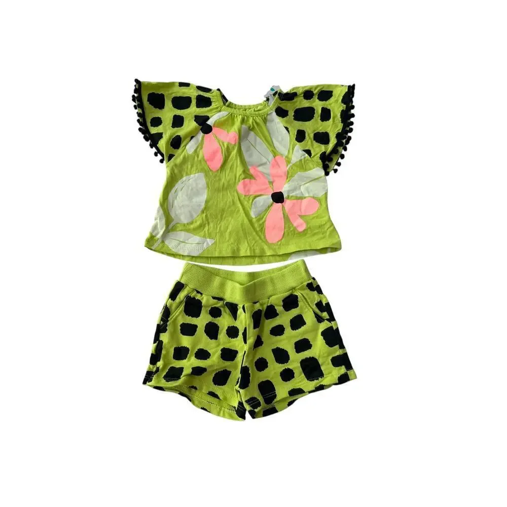 NWT Nanai Girls Green/Black Blouse And Shorts Set Size 3